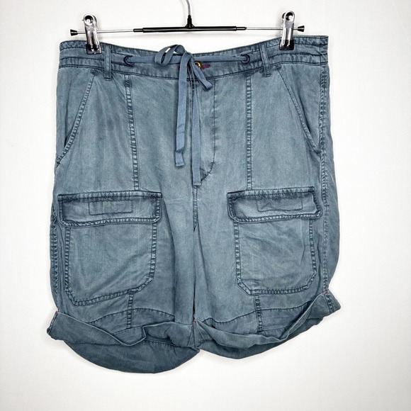 Sundance Women Size 10 Blue Chambray Cargo Shorts Cuffed Drawstring Waist - Picture 10 of 10
